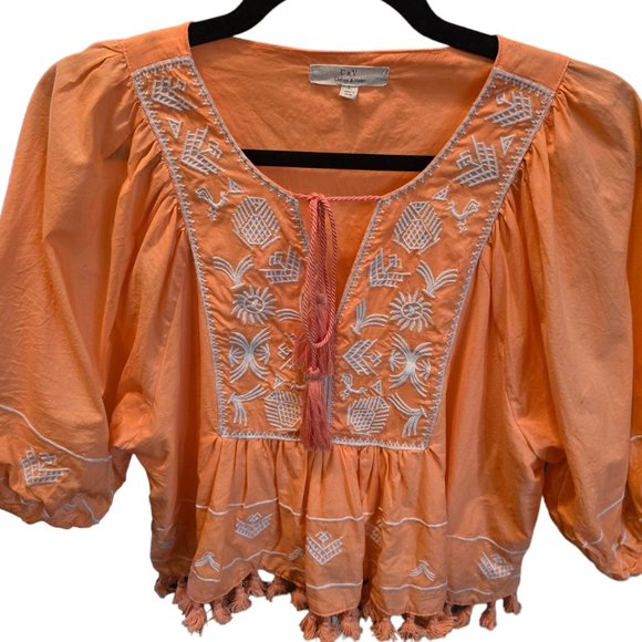 Chelsea & Violet Top! BOHO Embroidered Top Peach/White Size L - Picture 1 of 7